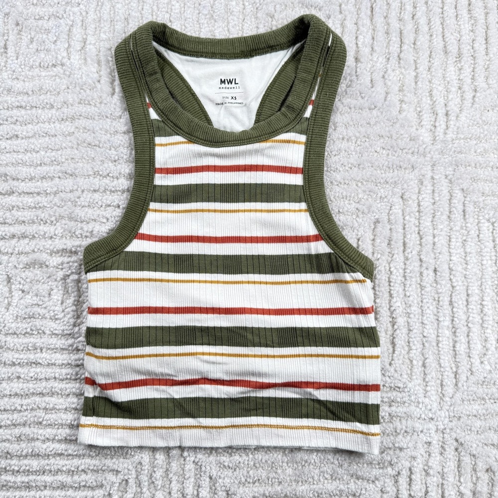 Madewell Olive Green Striped Ribbed Tank Top